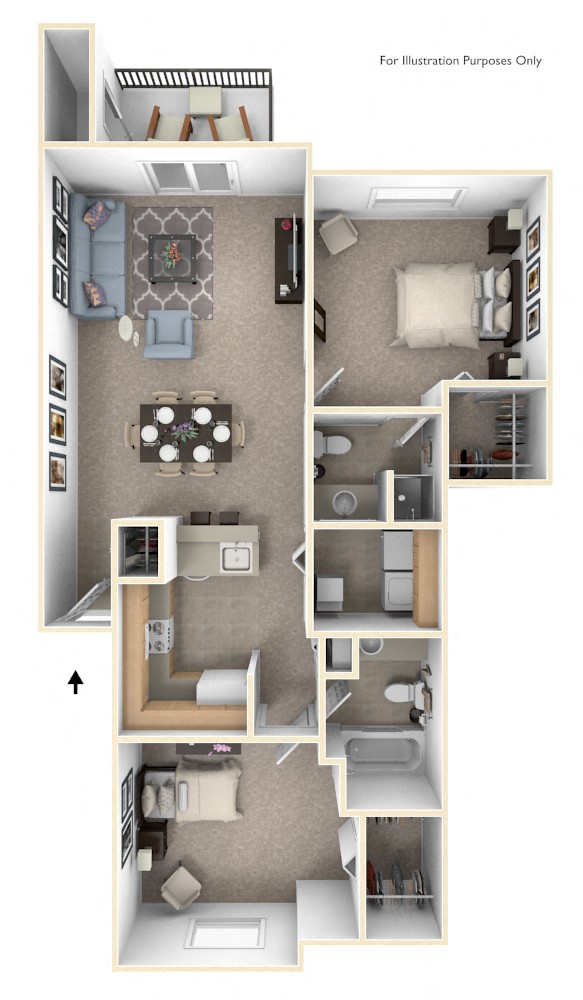 Two Bedroom Two Bath Floorplan at Gull Prairie/Gull Run Apartments and Townhomes, Kalamazoo, MI